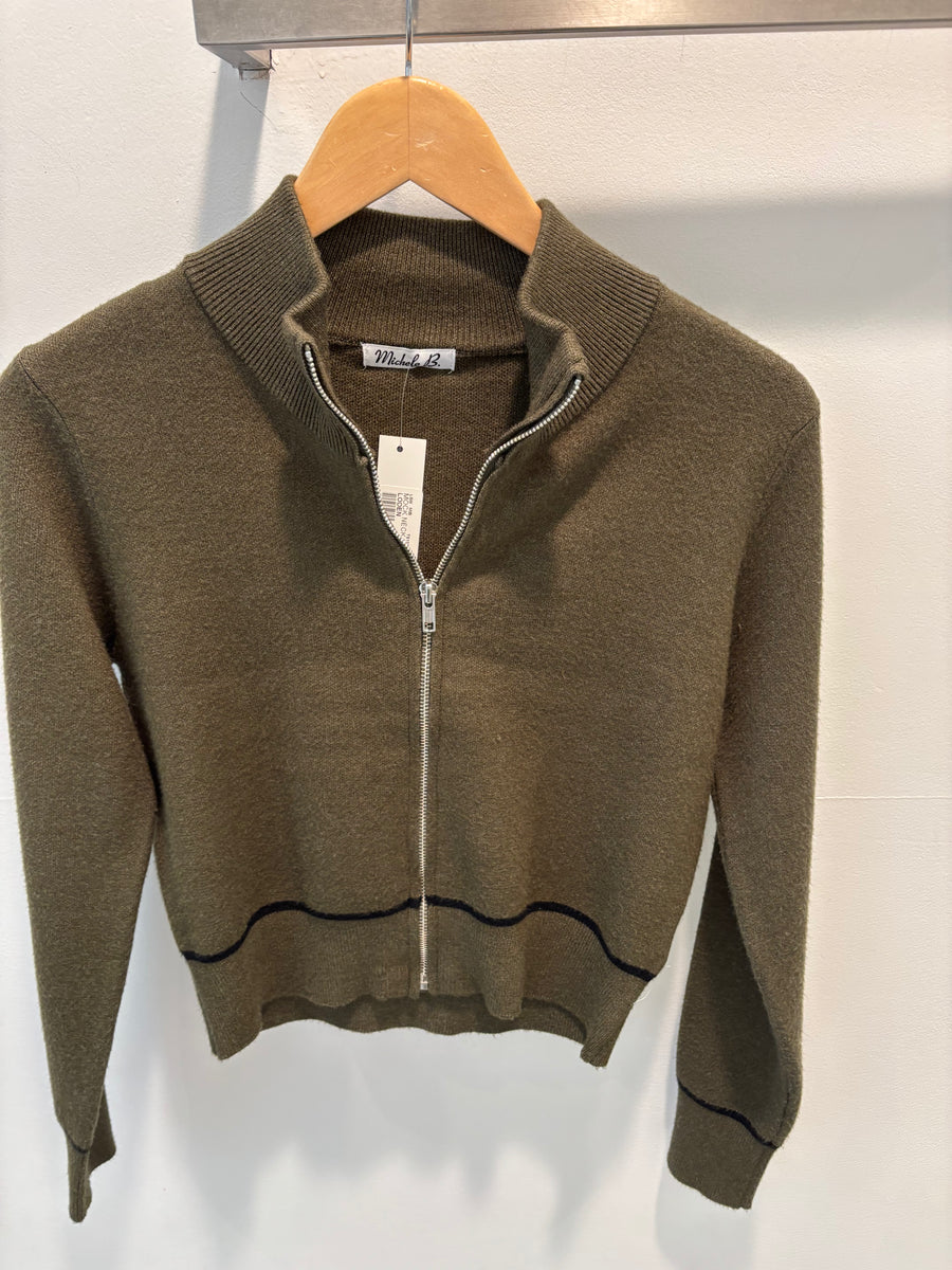 マロン！！ Merino/cashmere full-zip sweater in dark brown — Y-0020 | YACAIA