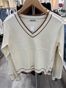Stripe trim V neck sweater
