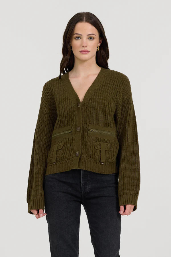 Cropped Olive Cardigan